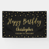 Gold & Black Happy Birthday Party-banner Spandoek (Horizontaal)