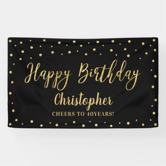 Gold & Black Happy Birthday Party-banner Spandoek (Horizontaal)