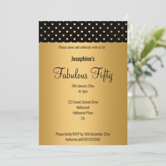 GOLD BLACK HEART PATTERN CUSTOM BIRTHDAY 2 KAART (Staand voorkant)