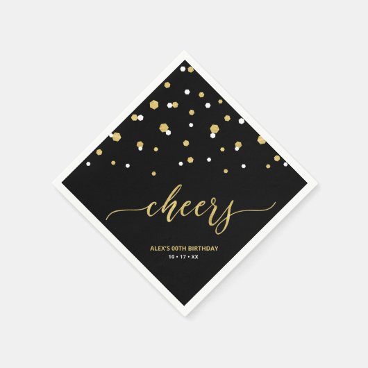 Gold Black Hexagon Confetti Cheers Custom Party Na Servet (Hoek)