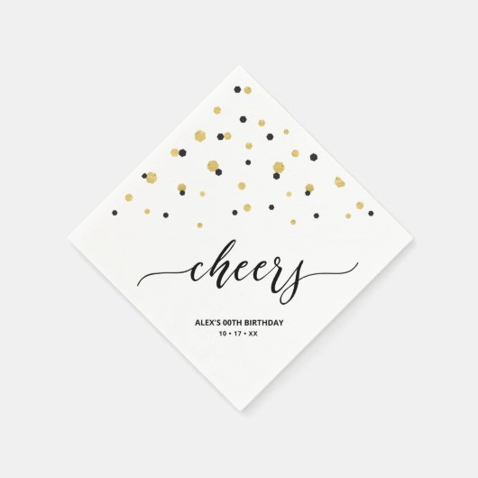 Gold Black Hexagon Confetti Cheers Custom Party Servet (Hoek)