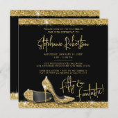 Gold Black High Heels Modern Birthday Party Square Kaart (Voorkant / Achterkant)