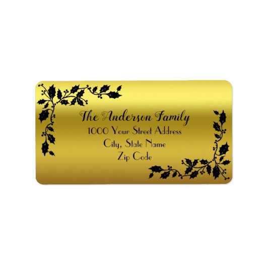 Gold Black Holly Border Address Label (Voorkant)