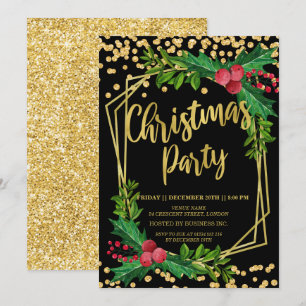 Gold Black Holly Lijst Glitter Christmas Corporate Kaart