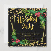 Gold Black Holly Lijst Glitter Holiday Corporate Kaart (Voorkant)