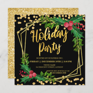 Gold Black Holly Lijst Glitter Holiday Corporate Kaart