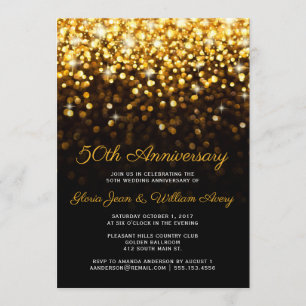 Gold Black Hollywood Glam 50th Wedding Jubileum Kaart