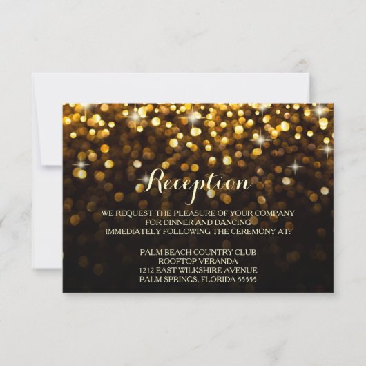 Gold Black Hollywood Glitz Glam Reception Kaart (Voorkant)