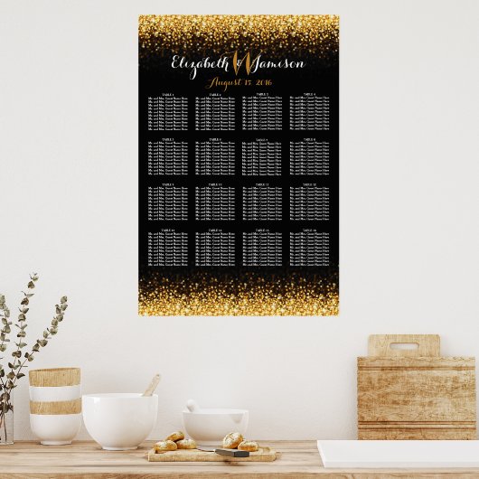 Gold Black Hollywood Glitz Glam Seating Chart Poster (Keuken)