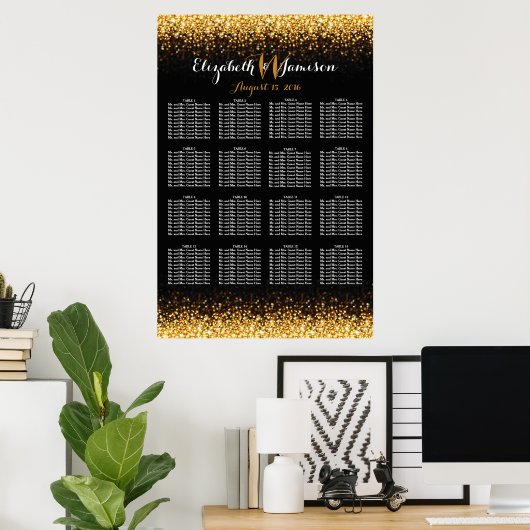 Gold Black Hollywood Glitz Glam Seating Chart Poster (Thuiskantoor)