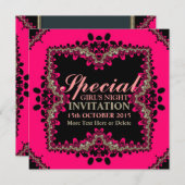 Gold Black & Hot Pink Meisjes Uitnodiging voor het (Voorkant / Achterkant)
