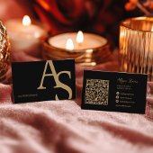 Gold Black Initials Logo Makeup Artist QR Code Visitekaartje
