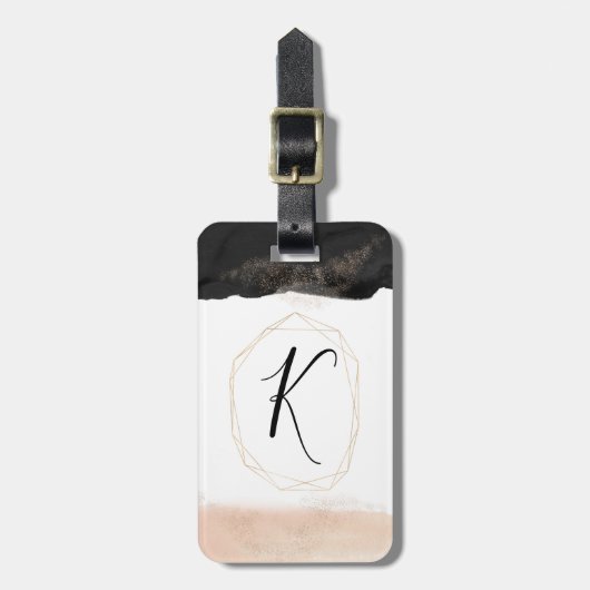 Gold Black Ink Monogram Bagagelabel (Voorkant verticaal)