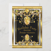 Gold Black Jeweled Birthday Party Invitation Kaart (Voorkant)