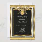 Gold Black Jeweled Birthday Party Invitation Kaart (Achterkant)