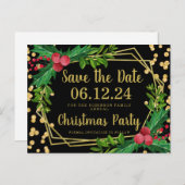 Gold Black kerstbesparingsdatum Holly Glitter Aankondigingskaart (Voorkant / Achterkant)