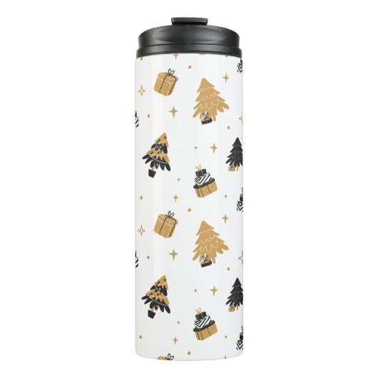 Gold Black kerstbomen Pattern Thermosbeker (Voorkant)