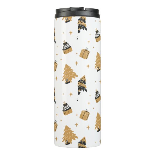 Gold Black kerstbomen Pattern Thermosbeker (Achterkant)
