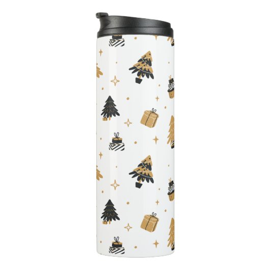 Gold Black kerstbomen Pattern Thermosbeker (Geroteerd rechts)