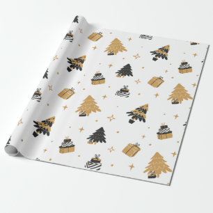 Gold Black kerstboom en cadeaupatroon Cadeaupapier