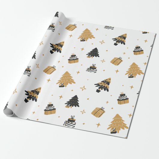 Gold Black kerstboom en cadeaupatroon Cadeaupapier (Uitgerold)