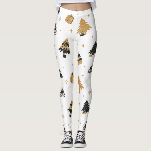 Gold Black-kerstboompatroon Leggings (Voorkant)