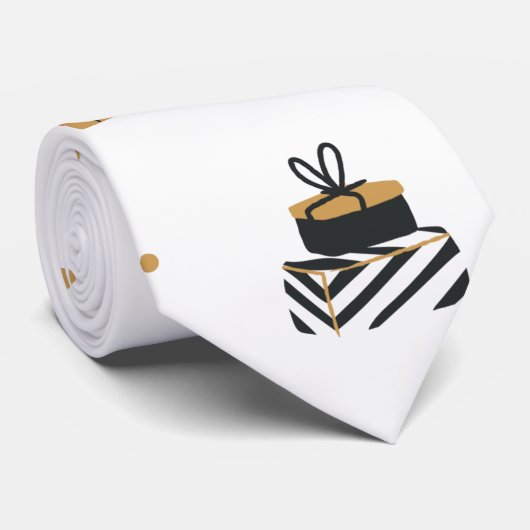 Gold Black-kerstboompatroon Stropdas (Opgerold)