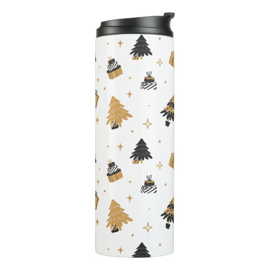 Gold Black-kerstboompatroon Thermosbeker (Gedraaid links)