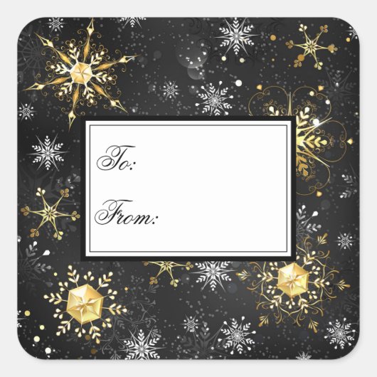 Gold Black Kerstmis Snowflakes Xmas Holiday Vierkante Sticker (Voorkant)