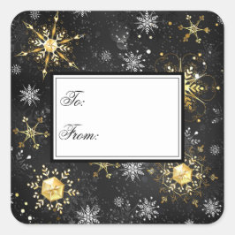 Gold Black Kerstmis Snowflakes Xmas Holiday Vierkante Sticker