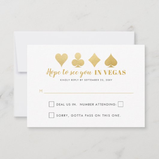 Gold Black Las Vegas Wedding Sign Funny Wording RSVP Kaartje (Voorkant)