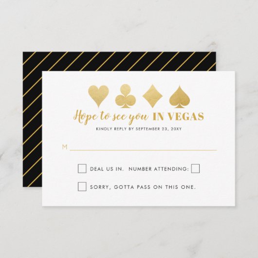 Gold Black Las Vegas Wedding Sign Funny Wording RSVP Kaartje (Voorkant / Achterkant)