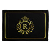 Gold Black Laurel Wreath Crown Monogram Royal Kussensloop (Achterkant)