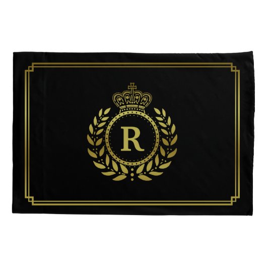 Gold Black Laurel Wreath Crown Monogram Royal Kussensloop (Achterkant)