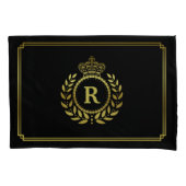 Gold Black Laurel Wreath Crown Monogram Royal Kussensloop (Voorkant)