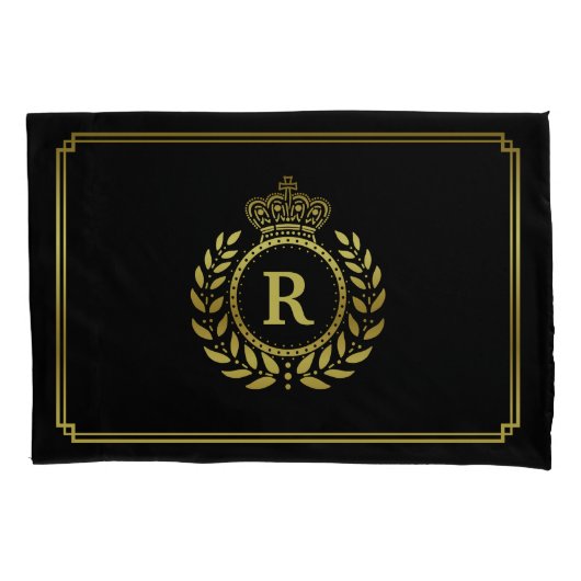 Gold Black Laurel Wreath Crown Monogram Royal Kussensloop (Voorkant)
