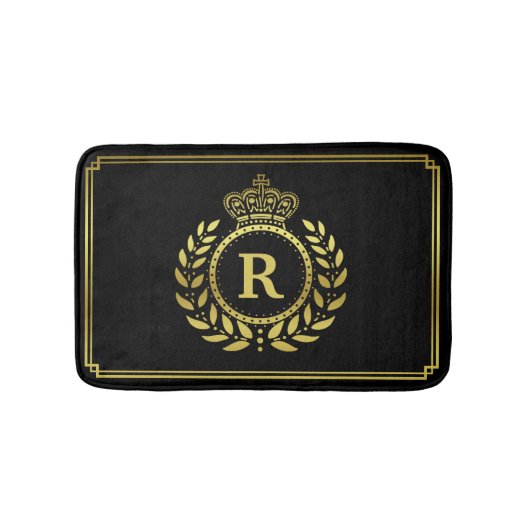 Gold Black Laurel Wreath Crown Royal Monogrammed Badmat (Voorkant)