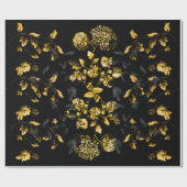 Gold Black Leaf Dahlia Blooms Floral Vine op zwart Cadeaupapier (Vlak)
