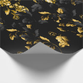 Gold Black Leaf Dahlia Blooms Floral Vine op zwart Cadeaupapier (Hoek)