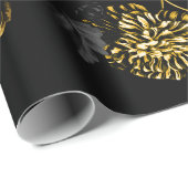 Gold Black Leaf Dahlia Blooms Floral Vine op zwart Cadeaupapier (Rol Hoek)