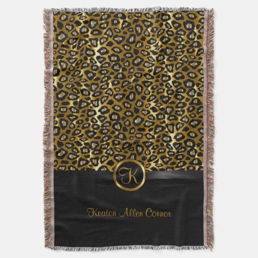 Gold & Black Leopard Animal Pattern Deken (Voorkant Verticaal)