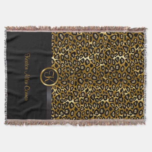 Gold & Black Leopard Animal Pattern Deken (Voorkant)