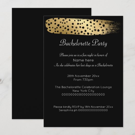 GOLD BLACK LEOPARD BACHELORETTE INVITATIE KAART (Voorkant / Achterkant)