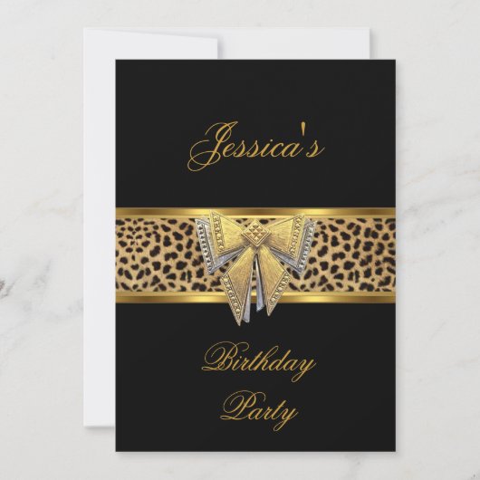 Gold Black Leopard bow Elegant Classy Birthday Kaart (Voorkant)