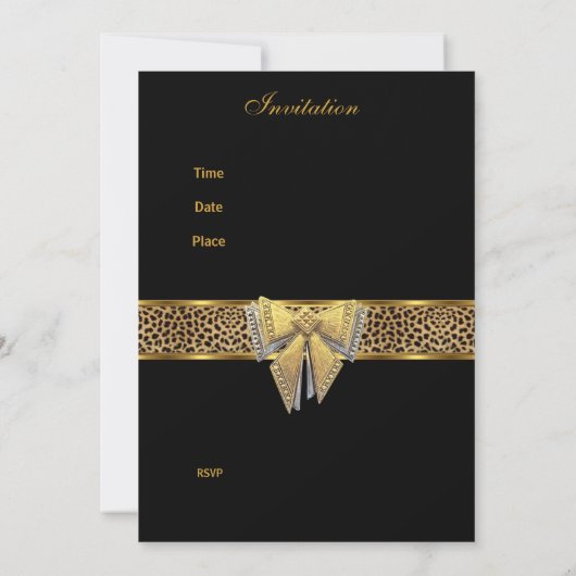 Gold Black Leopard bow Elegant Classy Birthday Kaart (Achterkant)