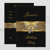 Gold Black Leopard bow Elegant Classy Birthday Kaart (Voorkant / Achterkant)