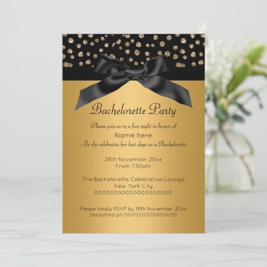 GOLD BLACK LEOPARD DIAMOND BACHELORETTE INVITATIE KAART (Staand voorkant)