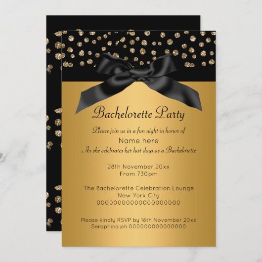 GOLD BLACK LEOPARD DIAMOND BACHELORETTE INVITATIE KAART (Voorkant / Achterkant)