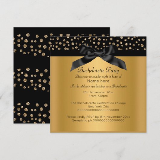GOLD BLACK LEOPARD DIAMOND BACHELORETTE INVITATIE KAART (Voorkant / Achterkant)