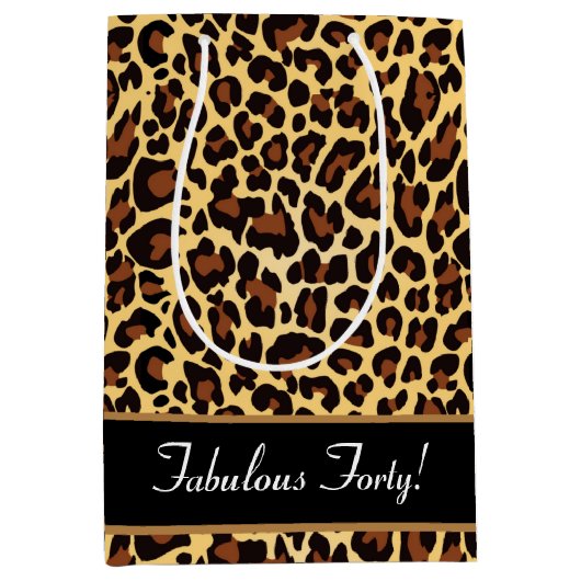 Gold Black Leopard Fabulous 40 Birthday A12 Medium Cadeauzakje (Voorkant)